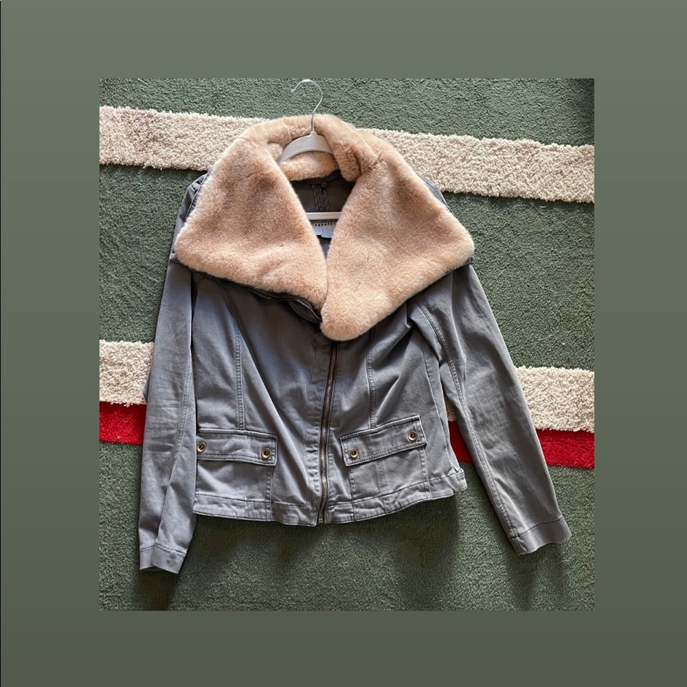 Marrakech Canvas Jacket with large faux fur collar